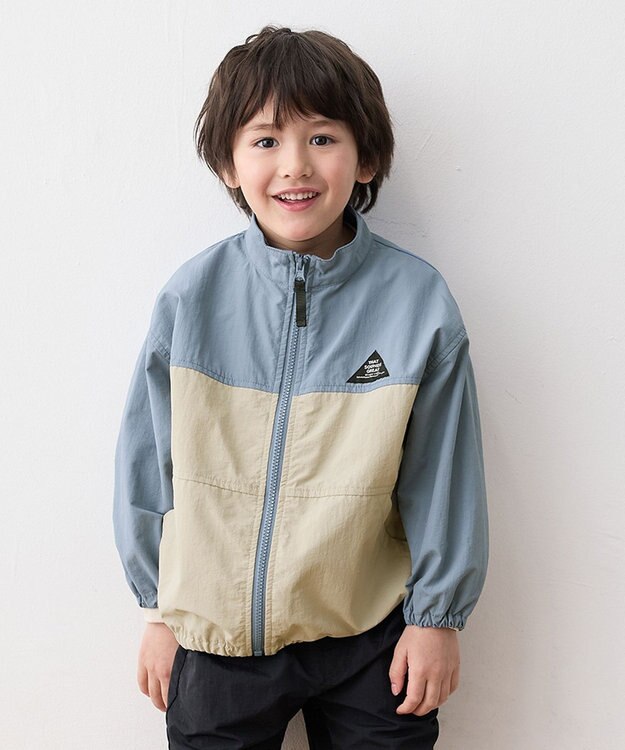 ANY KIDS スタンドカラー ウインドブレーカー ブルー×グレー