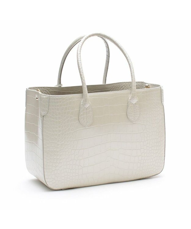 A.D.M.J. 【牛革】クロコダイル型押しトート32cm(Dカン付) ホワイトパール