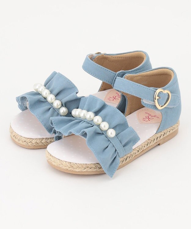 ANY KIDS パール フリル サンダル デニムブルー