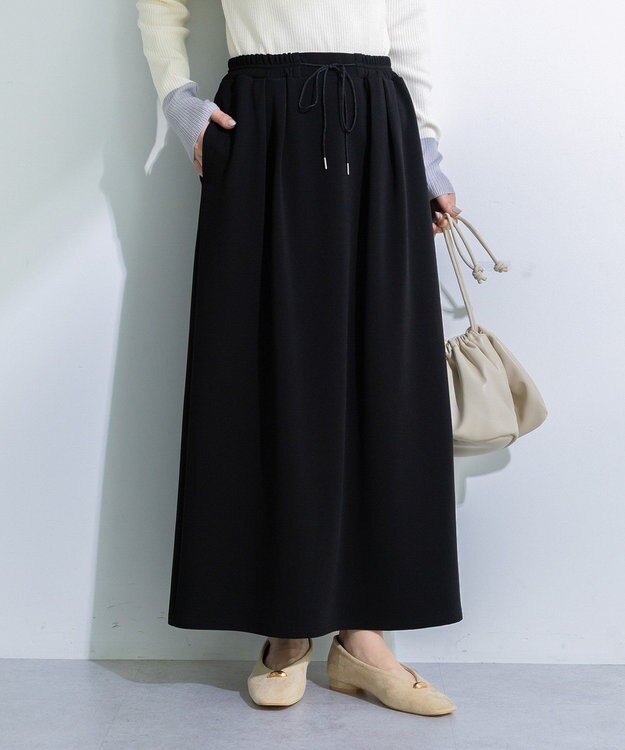 Green Parks 楽ちんリップルＩラインスカート Black