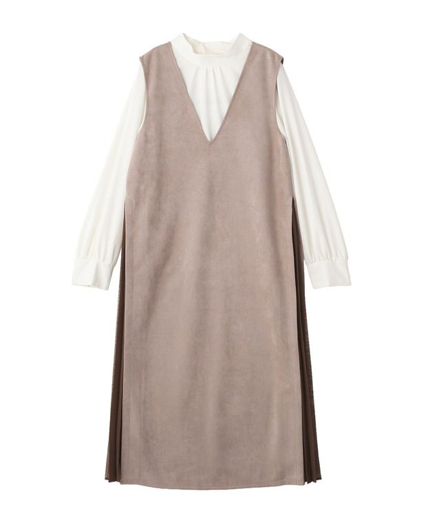 YECCA VECCA 【2点SET】ブラウスセットプリーツMIXジャンスカ Mocha