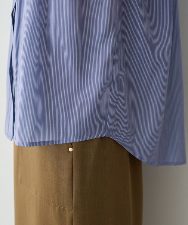 YECCA VECCA <<接触冷感>>フレンチスリーブギャザーブラウス Stripe