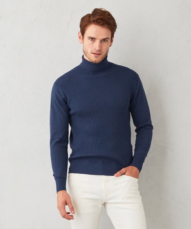 JOSEPH ABBOUD 【チクチクしない/イージーケア】SNOWYタートルネックニット ブルー系