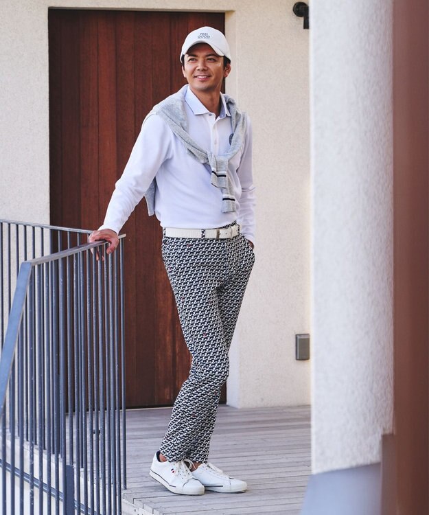 23区GOLF 【MEN】【UVカット】ハニカムカノコ長袖ポロシャツ ホワイト系