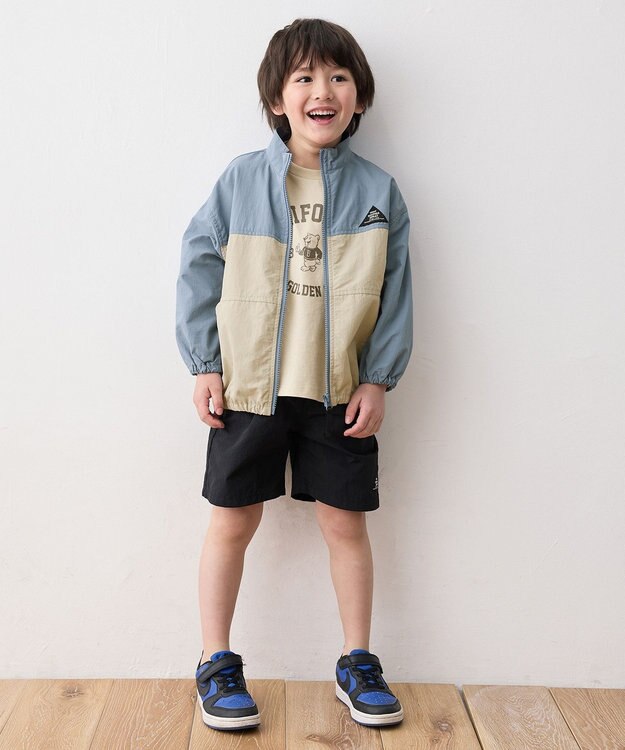 ANY KIDS スタンドカラー ウインドブレーカー ブルー×グレー