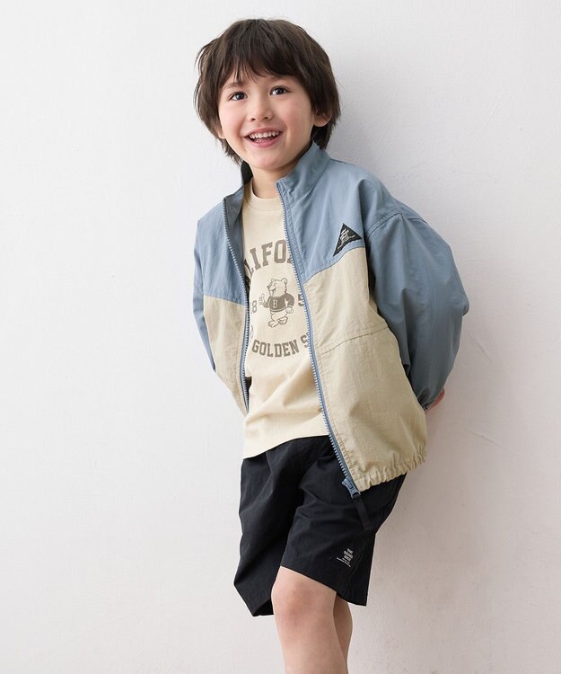 ANY KIDS スタンドカラー ウインドブレーカー ブルー×グレー