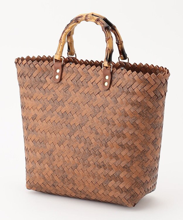 ANY 【A4サイズ収納可】バンブー調ハンドルカゴバッグ ブラウン系