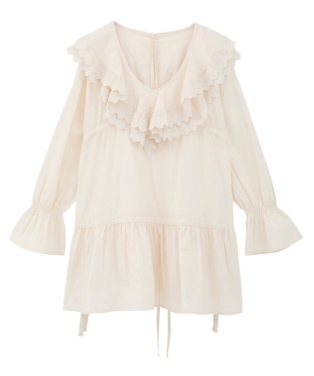 earth music&ecology 【綿100％】サイドリボンラッフルミニワンピース Ecru