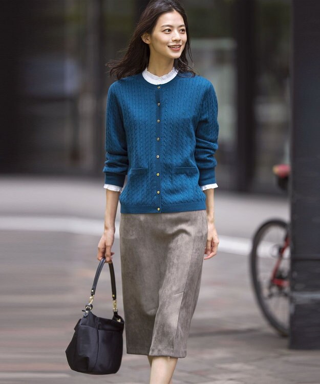 J.PRESS LADIES 【洗える】KNIT BASIC クルーネック カーディガン グリーン系
