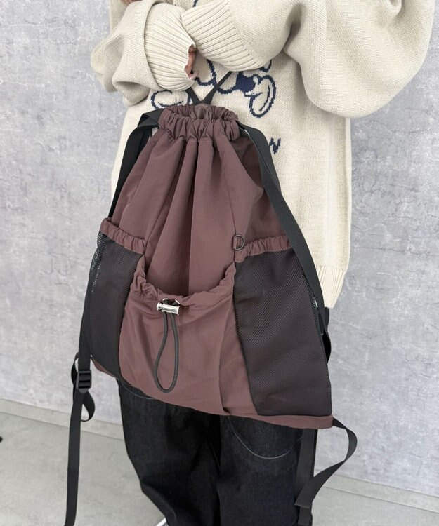 WEGO 【ユニセックス着用ITEM】メッシュポケットナップサック ブラウン