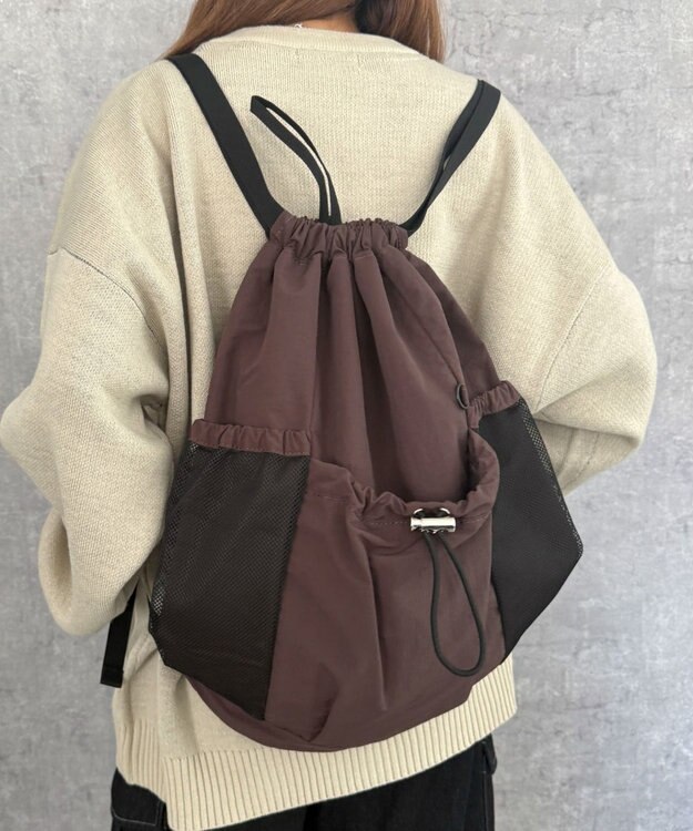 WEGO 【ユニセックス着用ITEM】メッシュポケットナップサック ブラウン