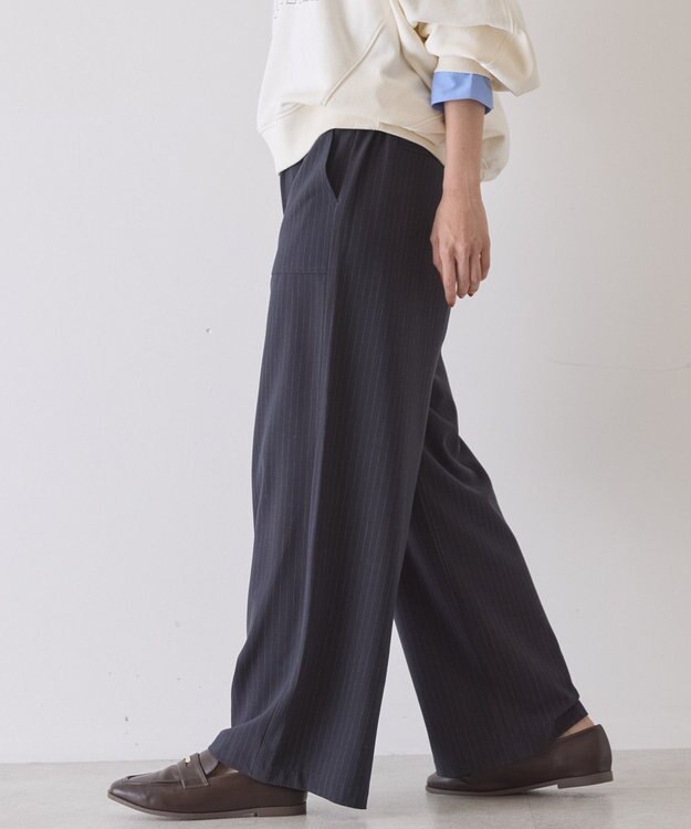 AMERICAN HOLIC 【イージーケア】ベイカーリラックスパンツ Stripe Navy