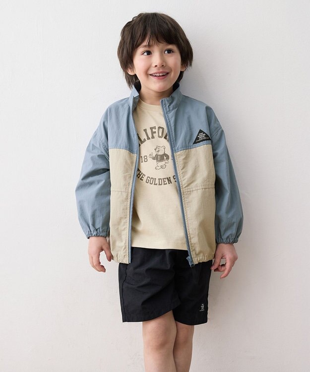 ANY KIDS スタンドカラー ウインドブレーカー ブルー×グレー