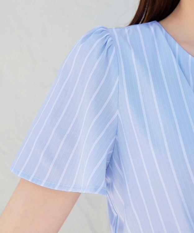 Tiaclasse 【洗える】ストライプアシンメトリーリボンワンピース サックス