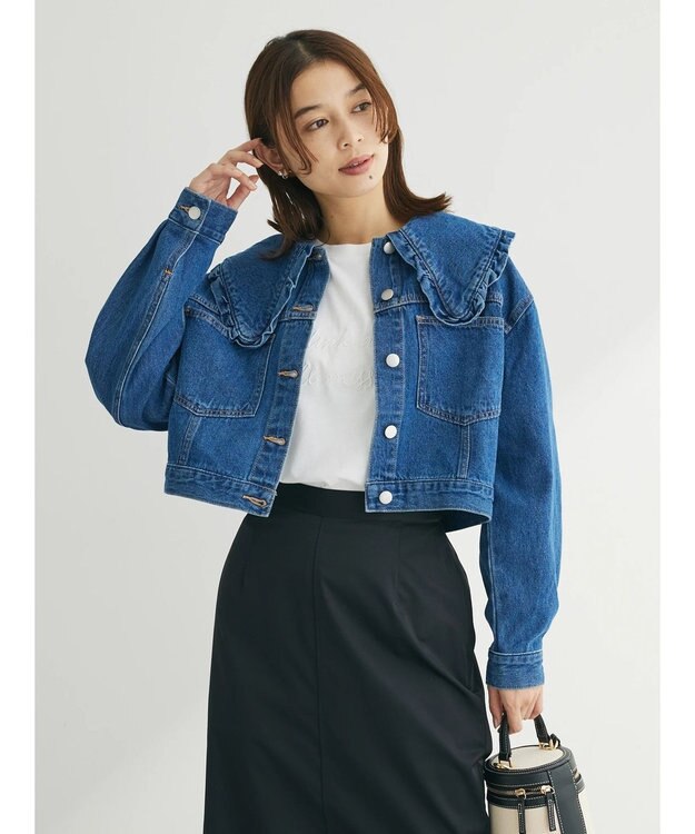 Green Parks ・Ｄｏｕｂｌｅ　Ｆｌａｇｓ　　フリルカラーＧジャン Indigo