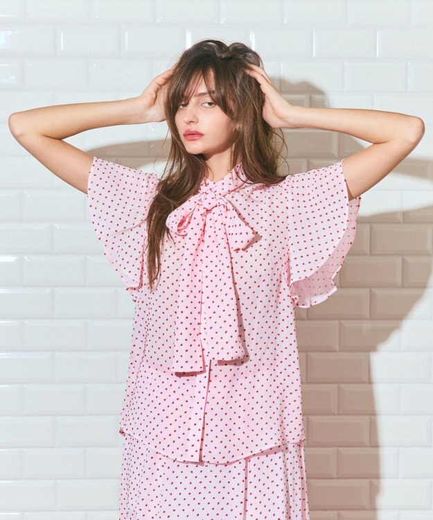 GRACE CONTINENTAL ドットジャガードボウタイブラウス ピンク