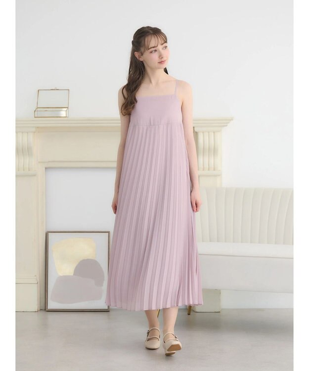 earth music&ecology ＳＥＴ２点　オーガンジー刺繍＋プリーツワンピース Pink