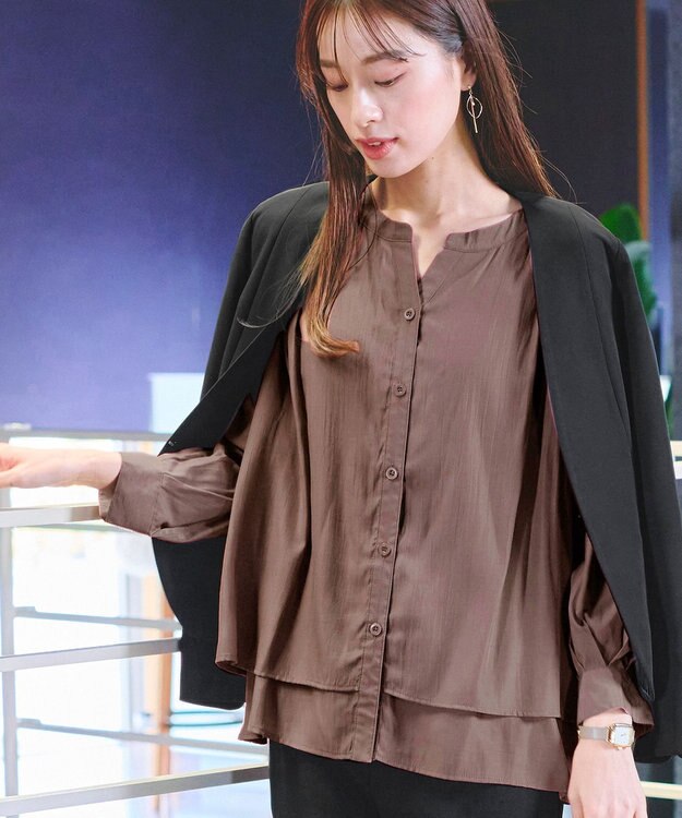 Tiaclasse 【新色追加・洗える】重ねヘムタックブラウス モカ