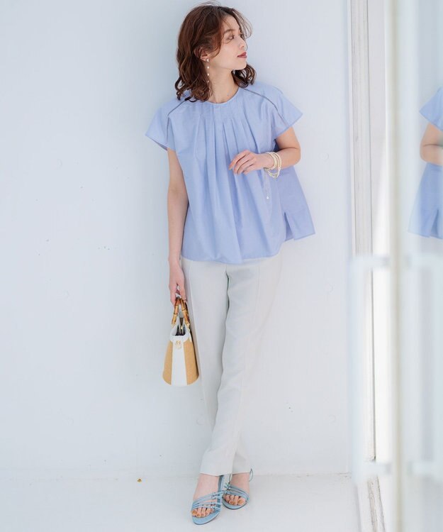 23区 L 【新色追加/洗える】ストレッチジョーゼット テーパード パンツ ベージュ系