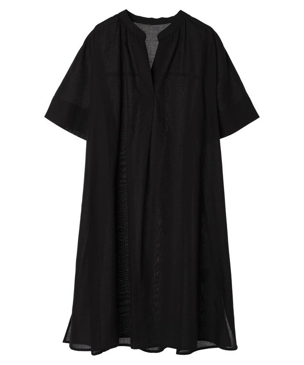 Green Parks 綿麻混スキッパーミニワンピース Black