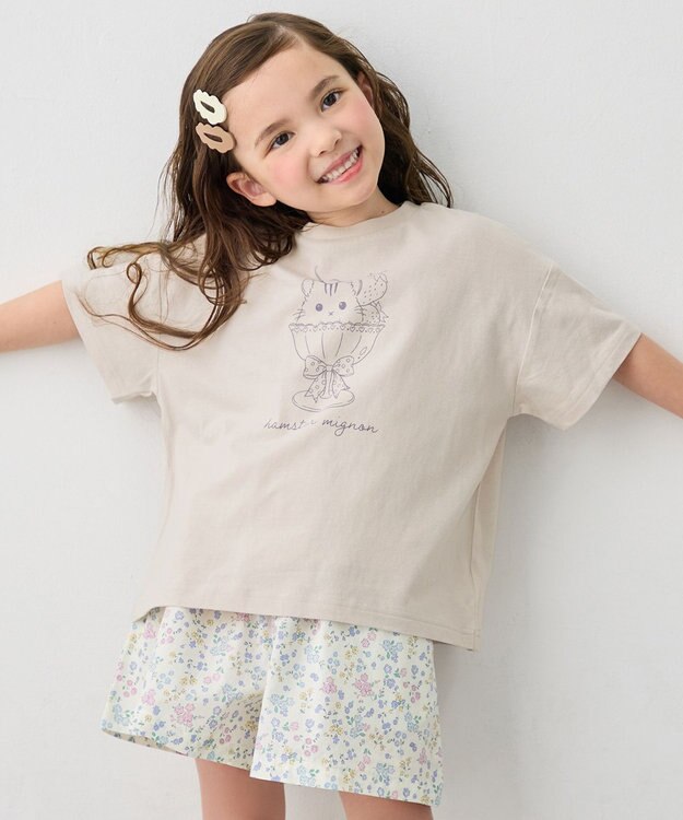 ANY KIDS 【綿100%/接触冷感】ひんやり オーバーサイズ アニマルTシャツ ベージュ×リス