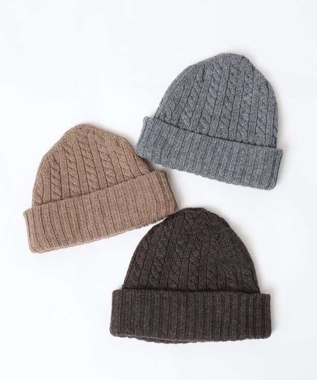 WHITE MAILS 【UNISEX】WOOL PAPER DOUBLE KNIT ケーブルビーニー チャコールグレー