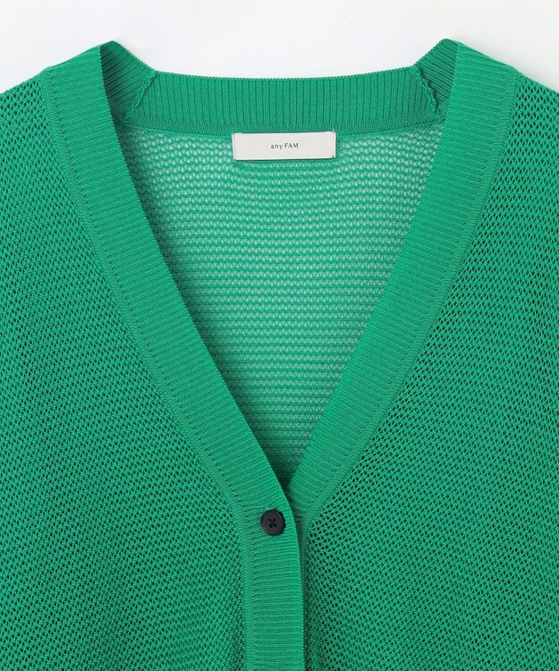 ANY L メッシュＶネックニットカーディガン グリーン