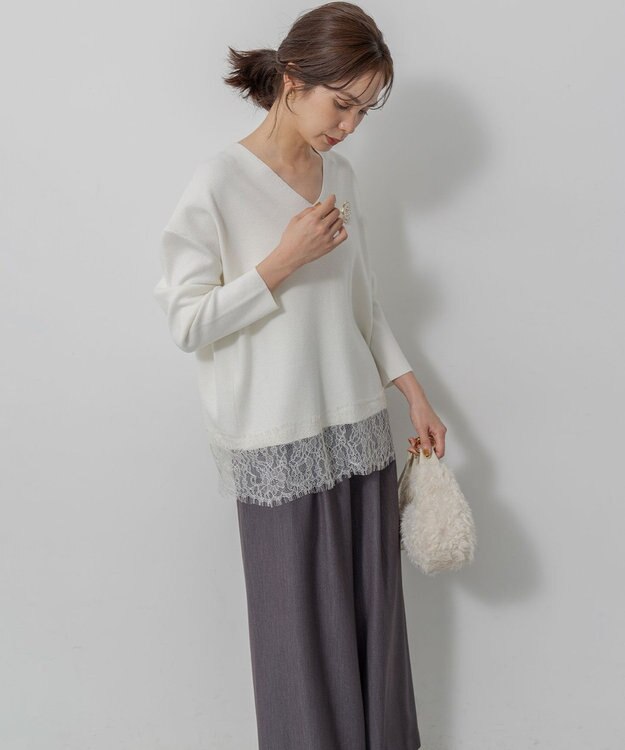組曲 S レースモチーフニットプルオーバー アイボリー系