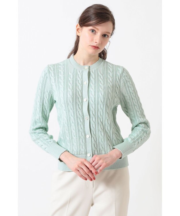 DAKS ミックスケーブルニットカーディガン シルトグリーン