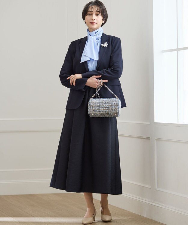 23区 【セットアップ対応/洗える】トリアセダブルジョーゼット テーラード ジャケット ネイビー系