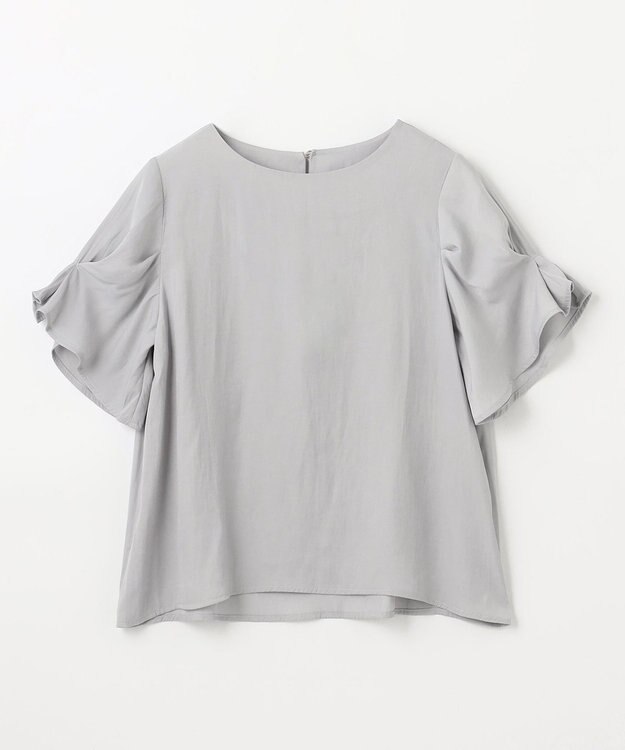 ANY マットサテン袖タックブラウス ライトグレー