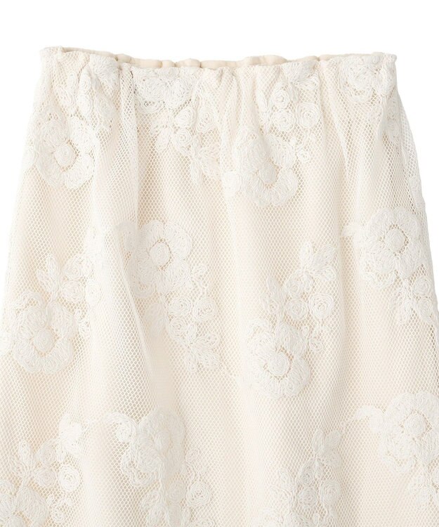 YECCA VECCA フラワー柄刺繍メッシュスカート Ivory