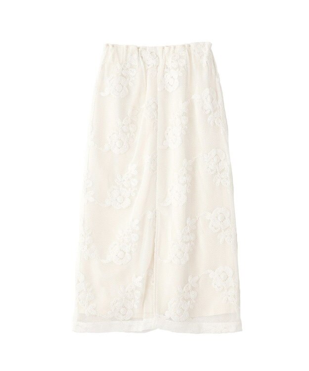 YECCA VECCA フラワー柄刺繍メッシュスカート Ivory