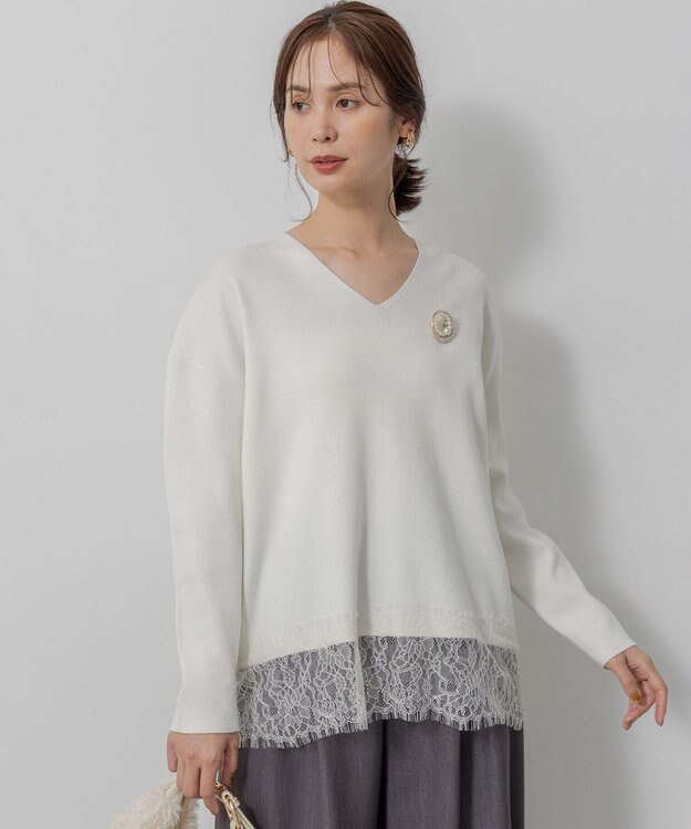 組曲 S レースモチーフニットプルオーバー アイボリー系