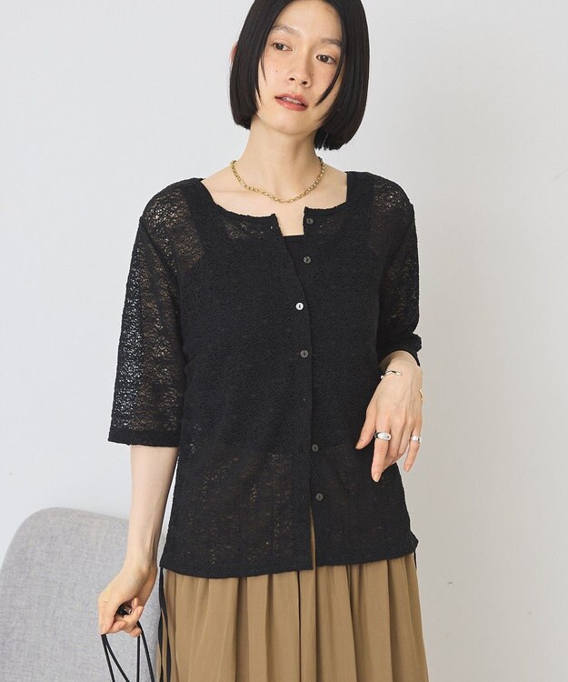 AMERICAN HOLIC レース5分袖カーディガン Black