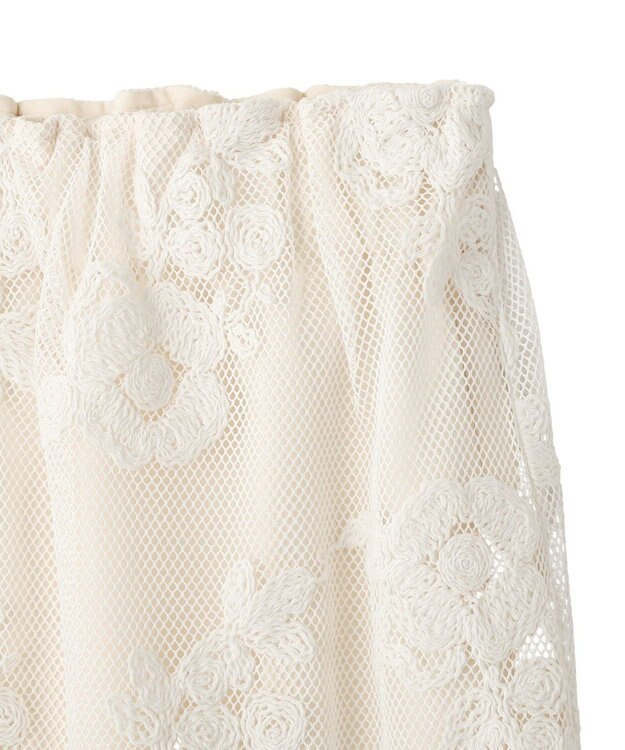 YECCA VECCA フラワー柄刺繍メッシュスカート Ivory