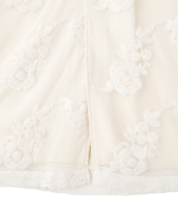 YECCA VECCA フラワー柄刺繍メッシュスカート Ivory