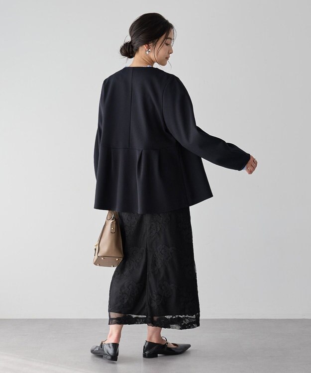 YECCA VECCA フラワー柄刺繍メッシュスカート Black