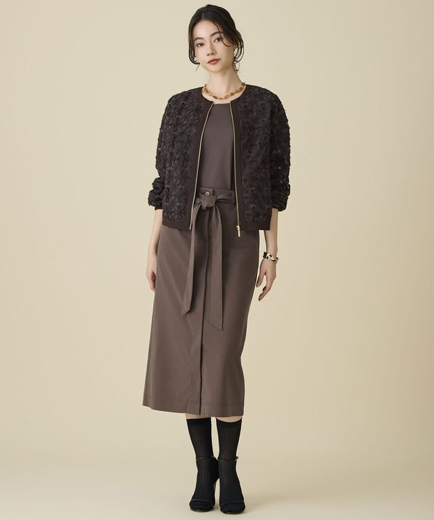 自由区 L 【17号サイズまで展開】テープエンブロイダリー ブルゾン ブラウン