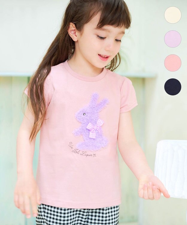 ANY KIDS ひんやりクール アップリケTシャツ ピンク（ウサギ）