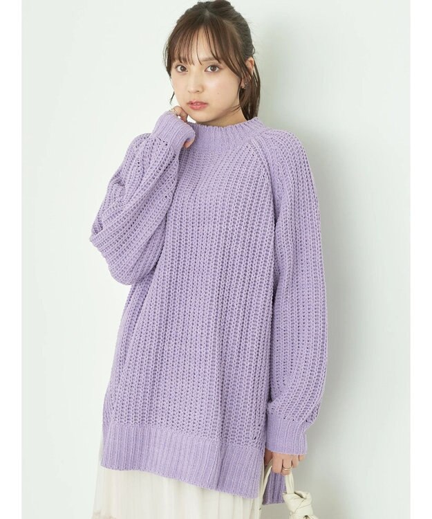 earth music&ecology マットモール片畦チュニック Lavender