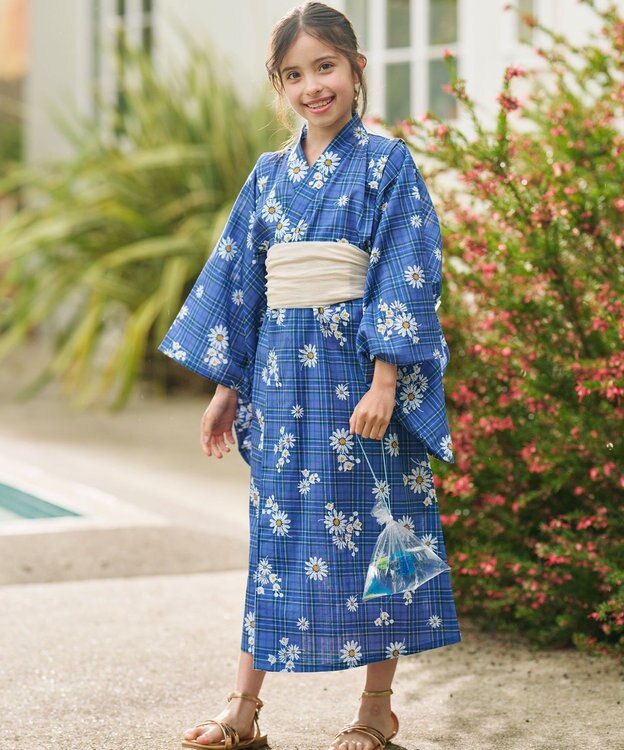 組曲 KIDS 【S-Lサイズ】マーガレットチェック 浴衣 ネイビー系5