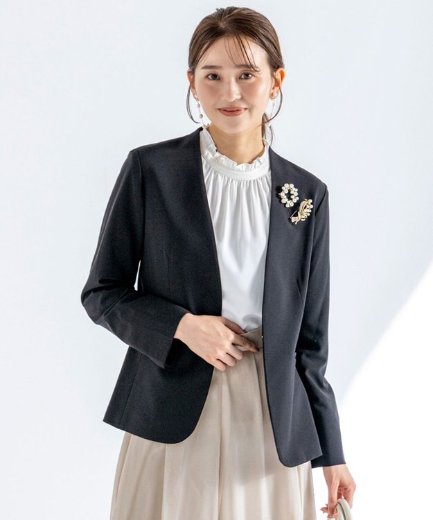 ANY SIS 【洗える】フリルネックスタンド ブラウス オフ