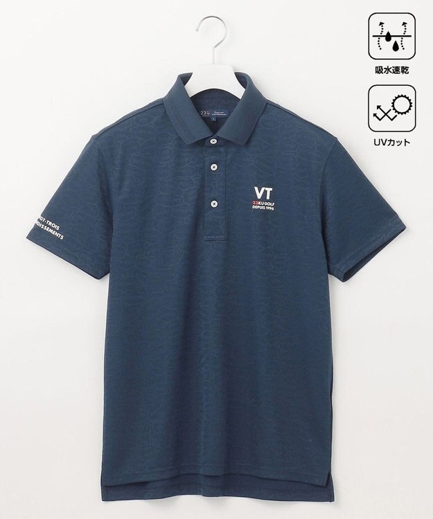 23区GOLF 【MEN】【吸水速乾/UVケア】ＹＥＬＬ柄ジャガード ポロシャツ ネイビー系