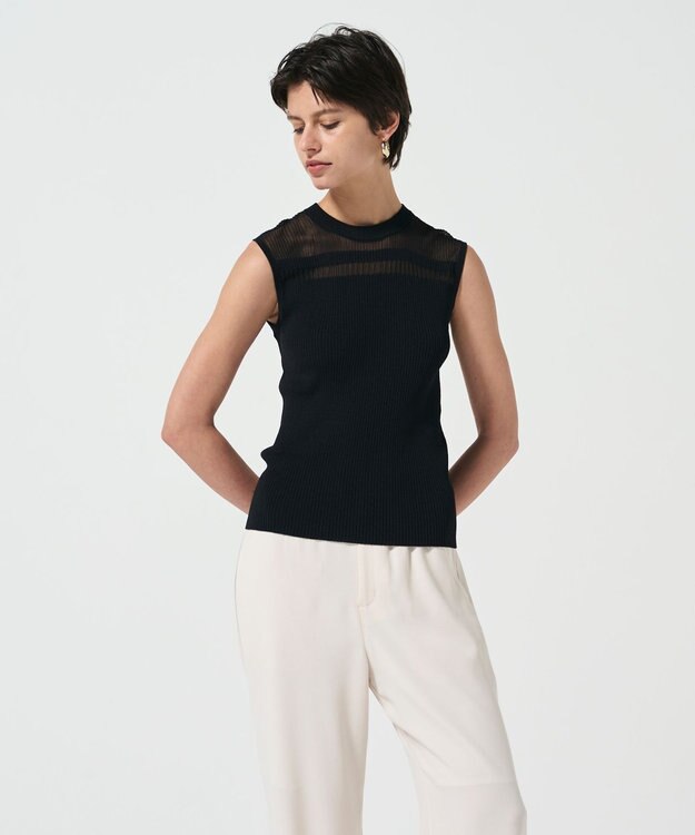 GRACE CONTINENTAL リブシアーニットトップ ブラック