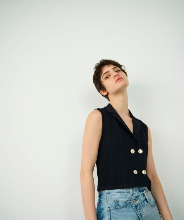 GRACE CONTINENTAL ダブルフロントニットジレ ブラック