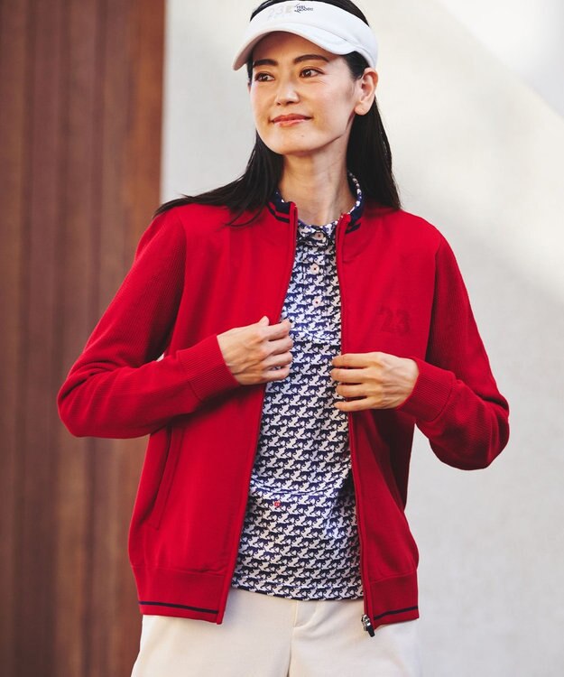 23区GOLF 【WOMEN】【ウォッシャブル】フルジップニットブルゾン レッド系