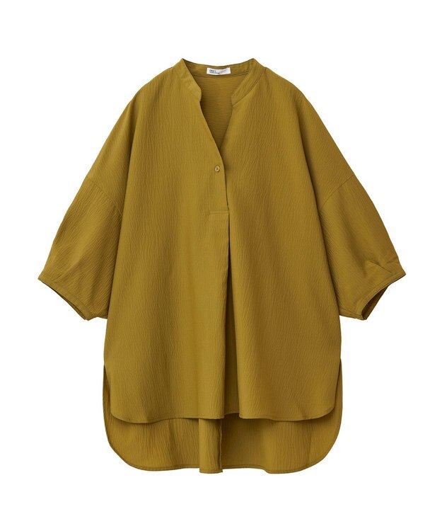 CRAFT STANDARD BOUTIQUE バンドカラーバックタック５分袖ブラウス Khaki