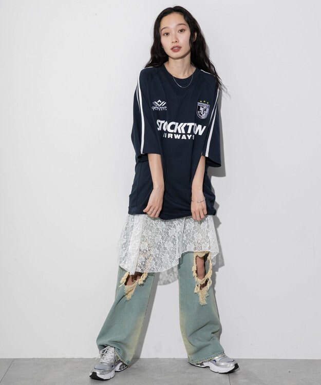 WEGO 【ユニセックス着用ITEM/手洗い可/MLサイズ】ラインゲームロゴT ネイビー