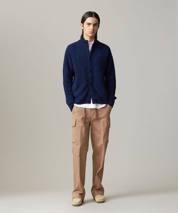 J.PRESS MEN 【KING SIZE】【Cash Lamb’s Wool】ハイネックケーブルカーディガンニット ネイビー系